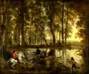 Jan Hackaert and Nicolaes Berchem - A Stag Hunt in a Forest